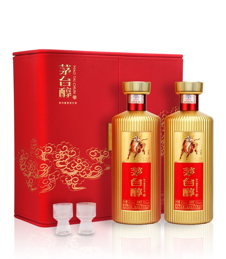 53°茅台醇邮票文化酒礼盒（辛丑牛 中国红）500ml*2